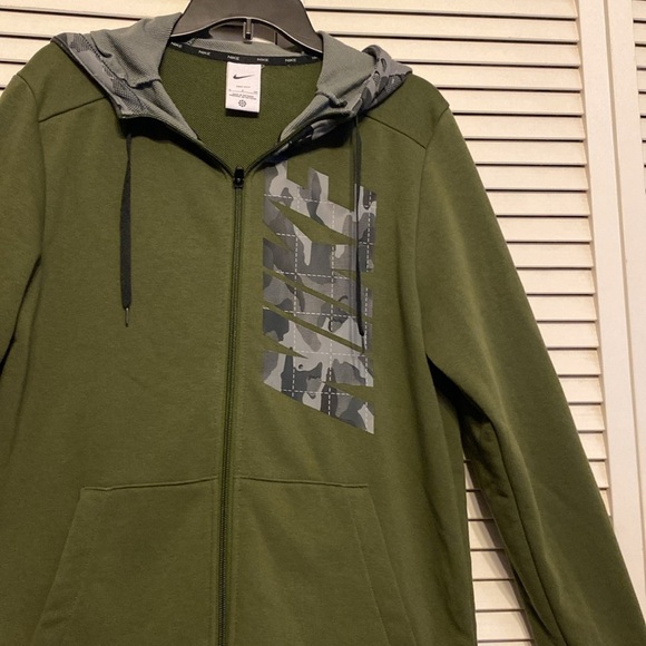 Nike Dri-Fit Zip Up  Dark Olive Green Hoodie Logo on Front Size S - Picture 3 of 8